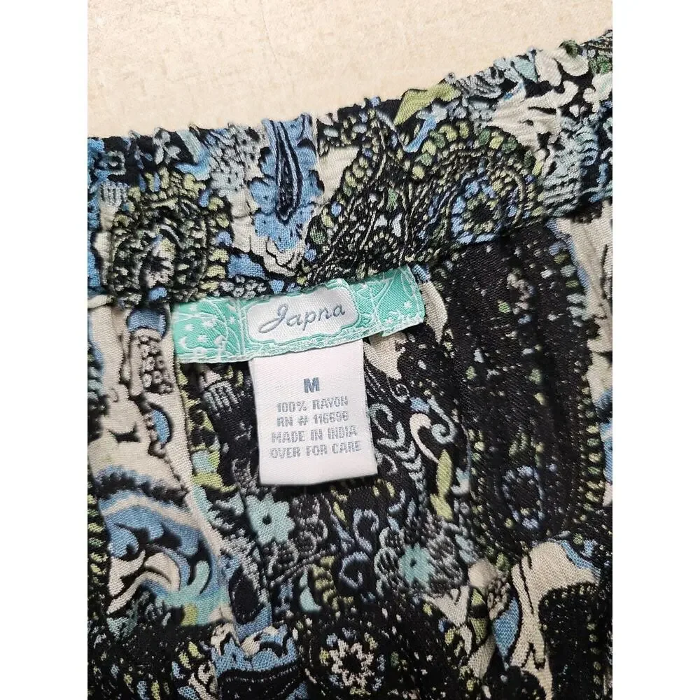 Vintage Japna Size Large Top and Medium Skirt Suit Paisley Boho Black Blue Green